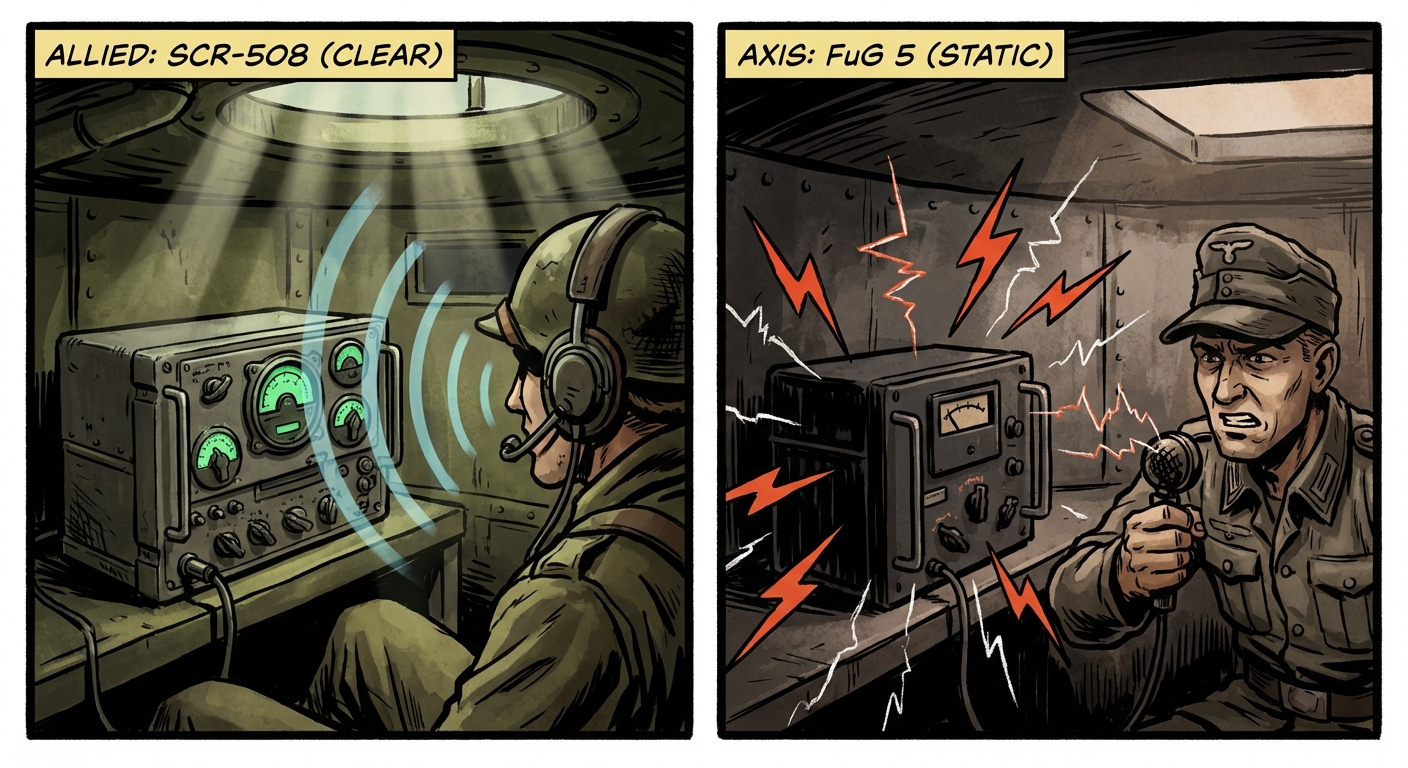 SCR-508 FM radio versus FuG 5 AM radio