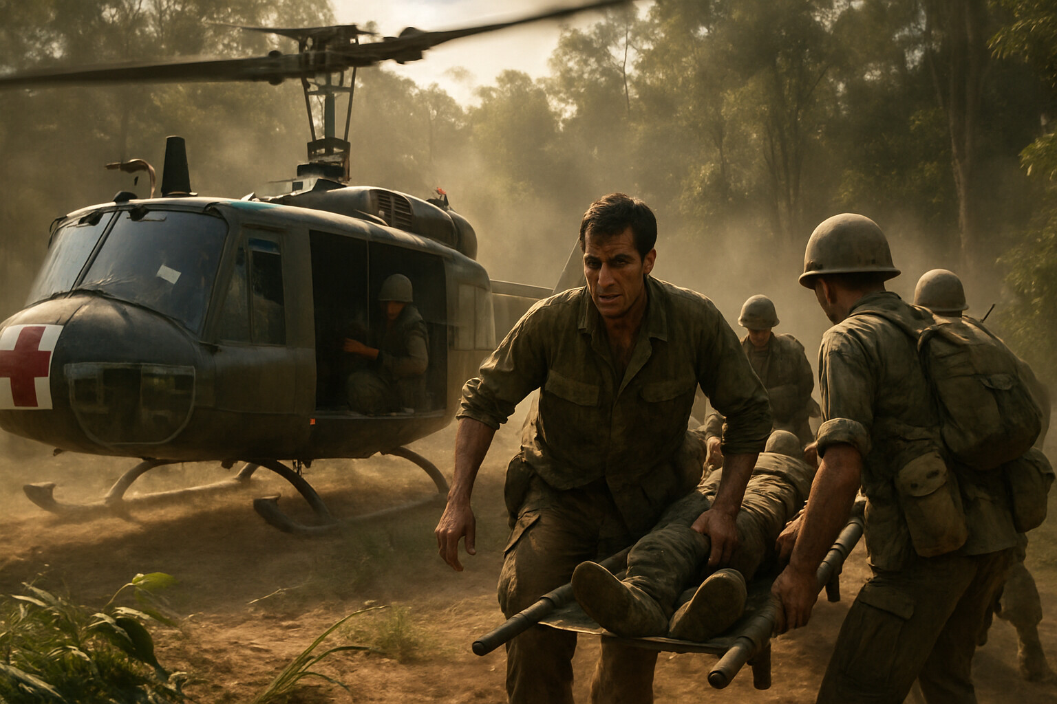 Helicopter evacuation of casualties as Rascon helps load wounded men