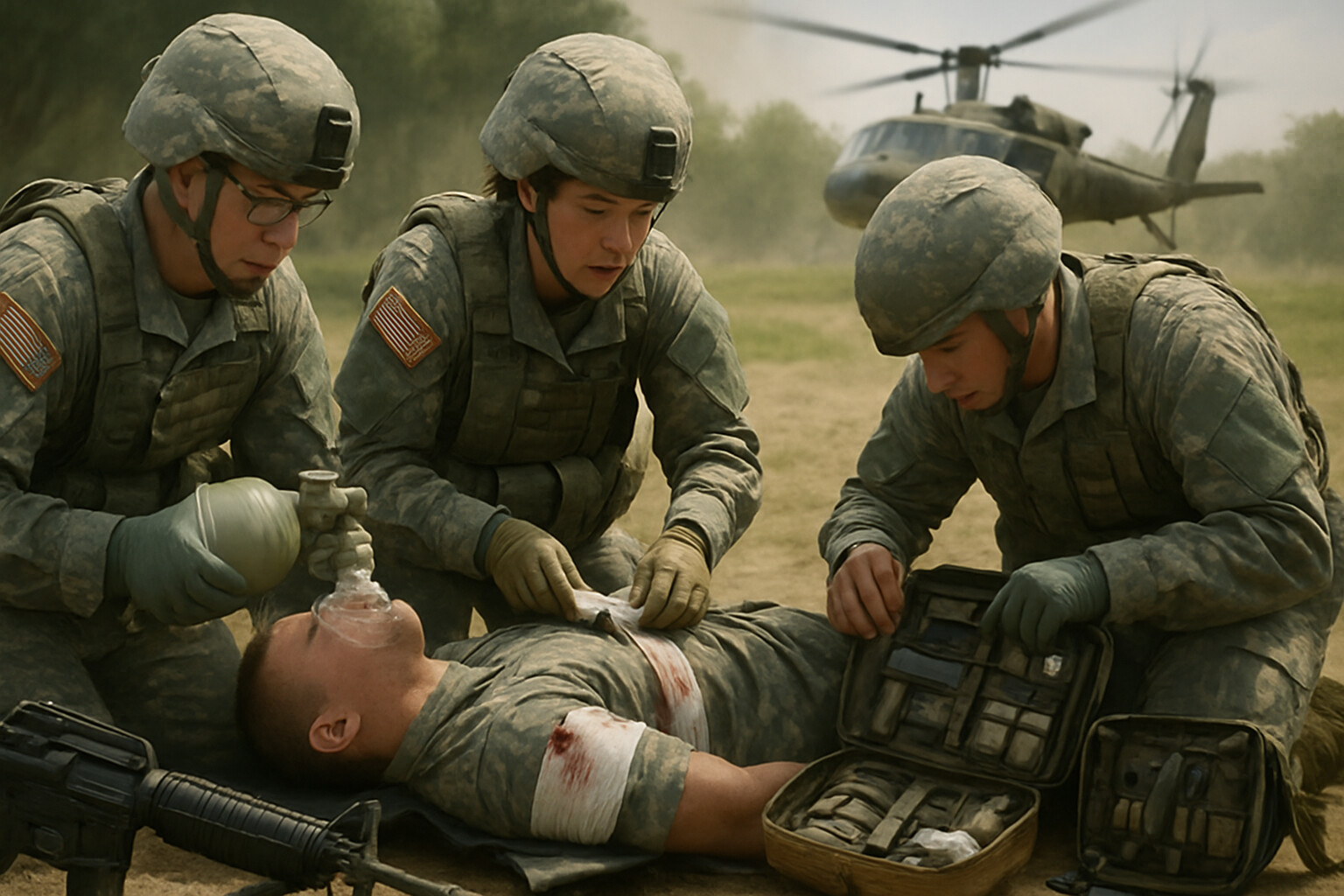 Modern military medics training with updated equipment, showing the legacy of Vietnam-era battlefield medicine
