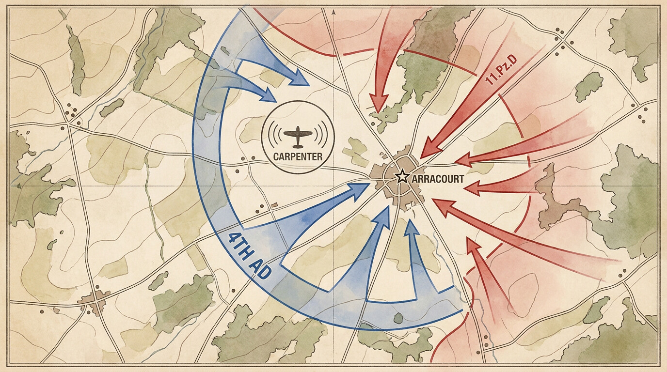 Map overview of the Arracourt battlefield showing American and German positions