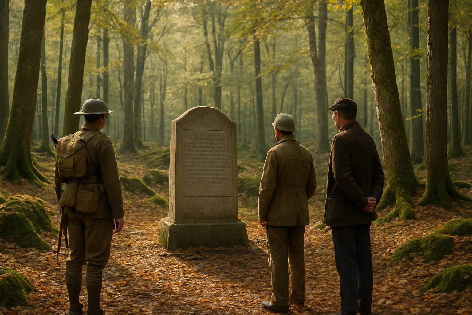 Modern memorial marker in the Argonne Forest where the action took place, connecting the historical event to its commemoration.