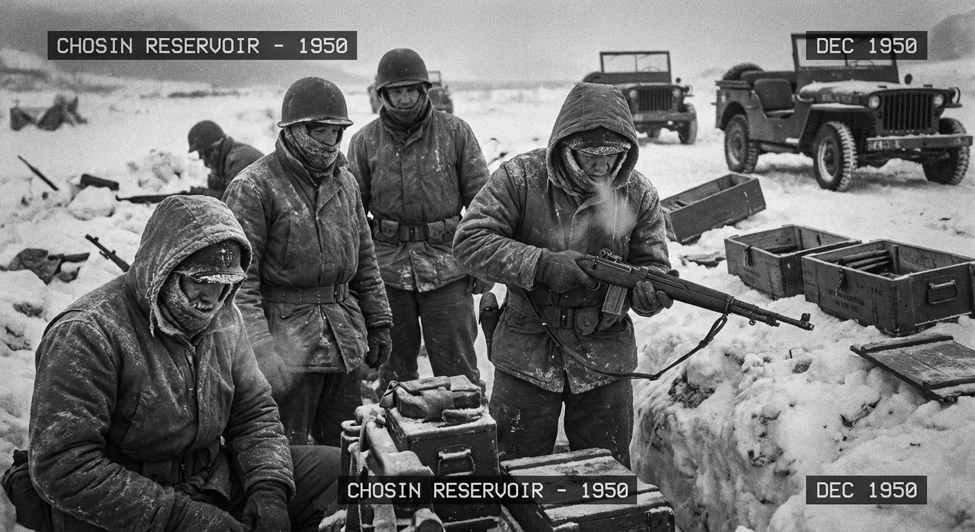 A convoy inches along a mountain road under attack while Corsairs roar overhead.