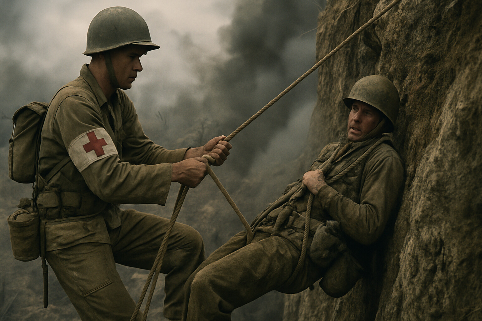 The cliff evacuation became the defining image of Doss on Hacksaw Ridge.