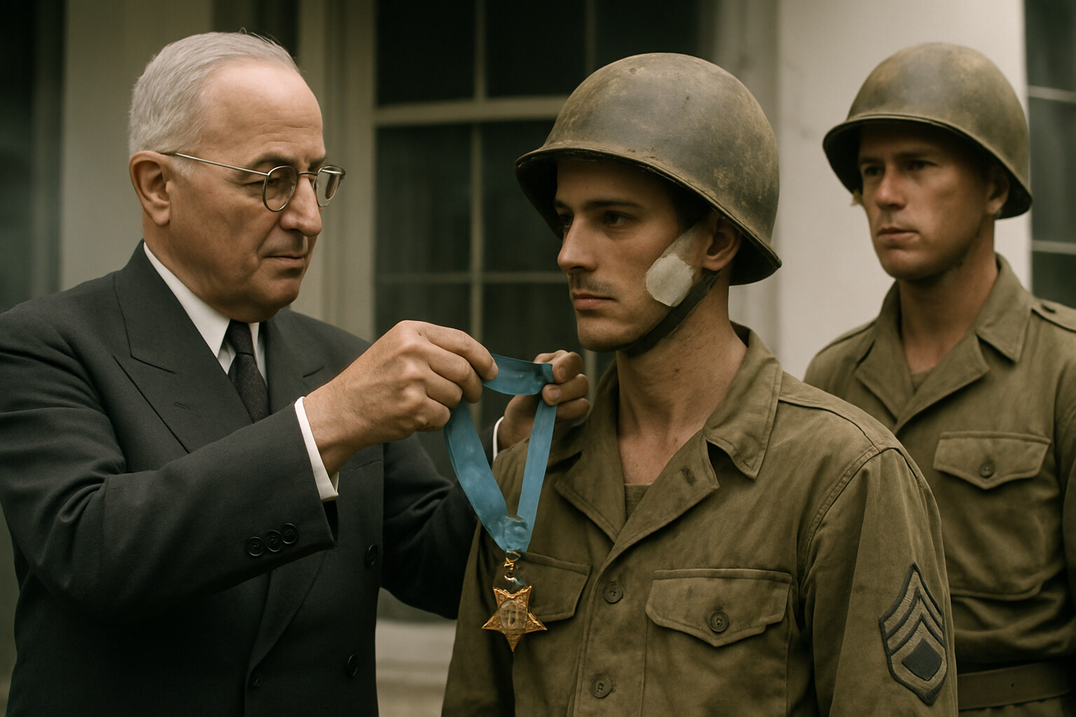 President Truman presents Doss with the Medal of Honor after Okinawa.