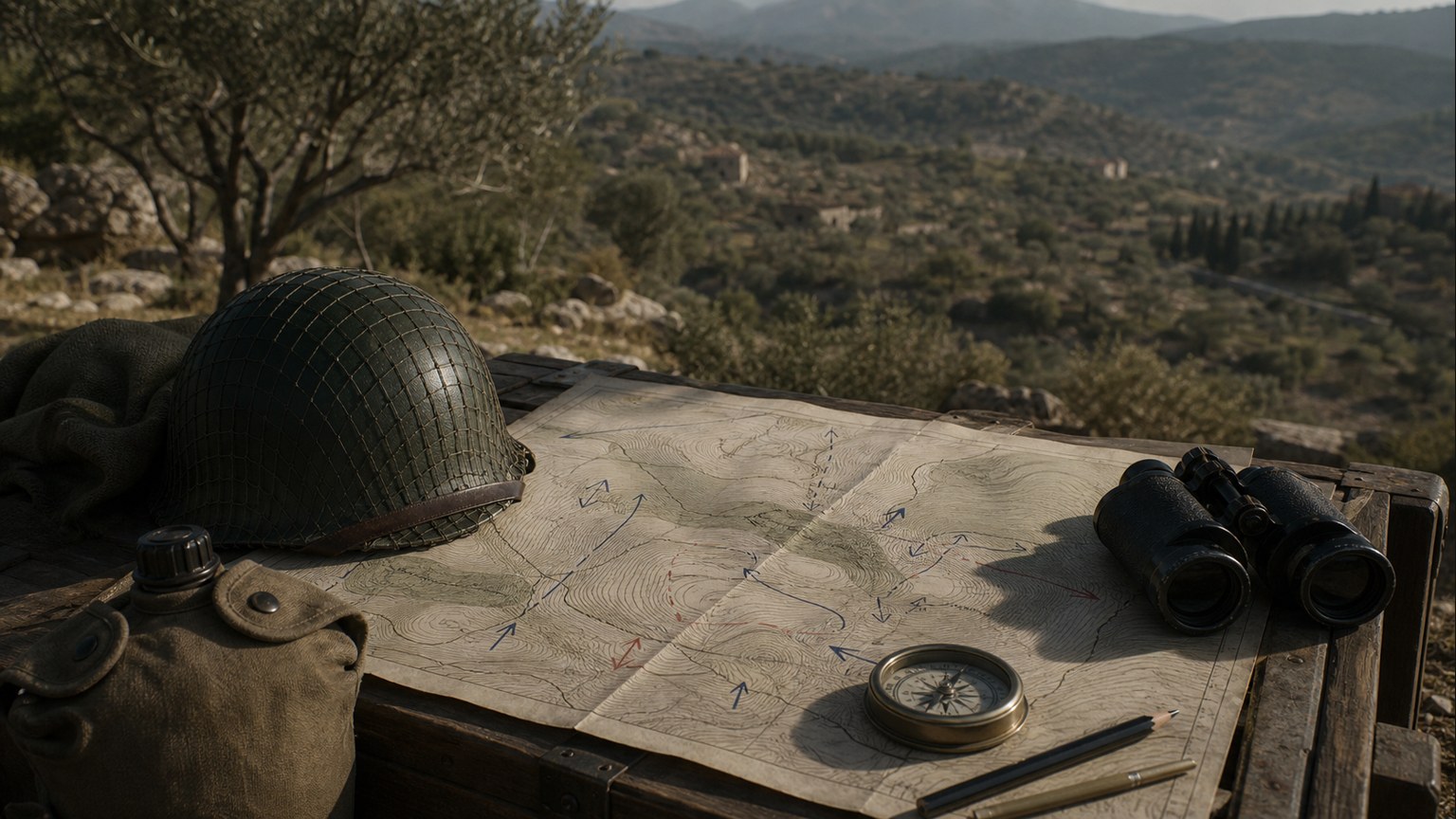 Tactical map showing the German defensive positions around Oliveto and the 180th Infantry's planned advance