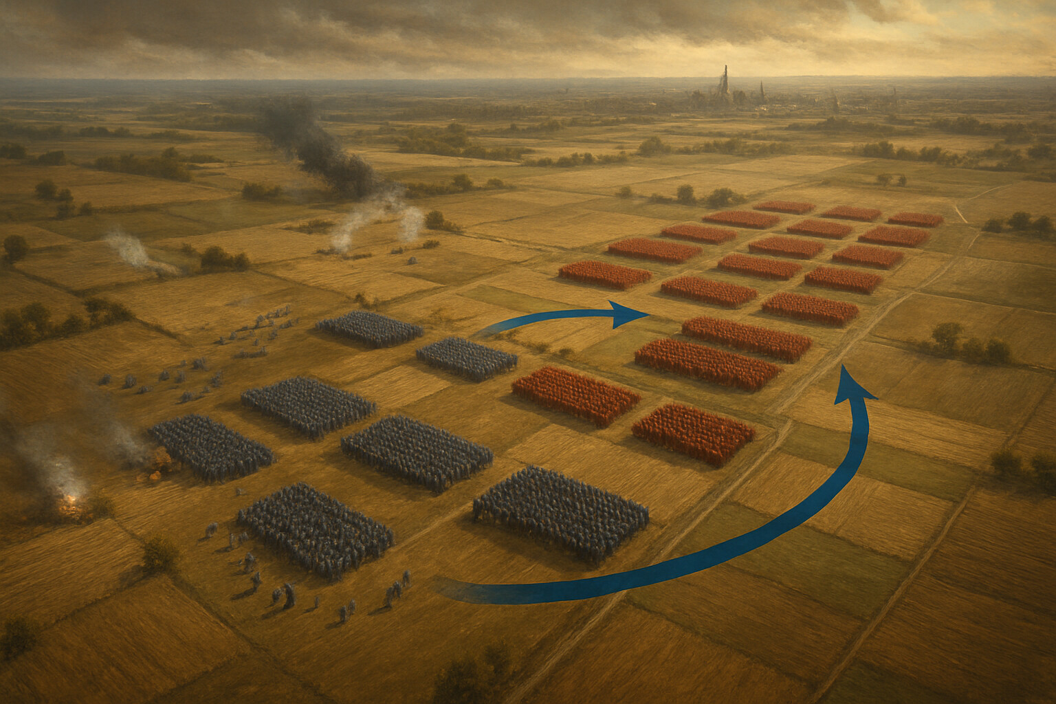 Map/Route: Aerial or elevated view of the Breitenfeld battlefield showing army positions, the Saxon collapse, and the Swedish cavalry sweep around the Imperial left