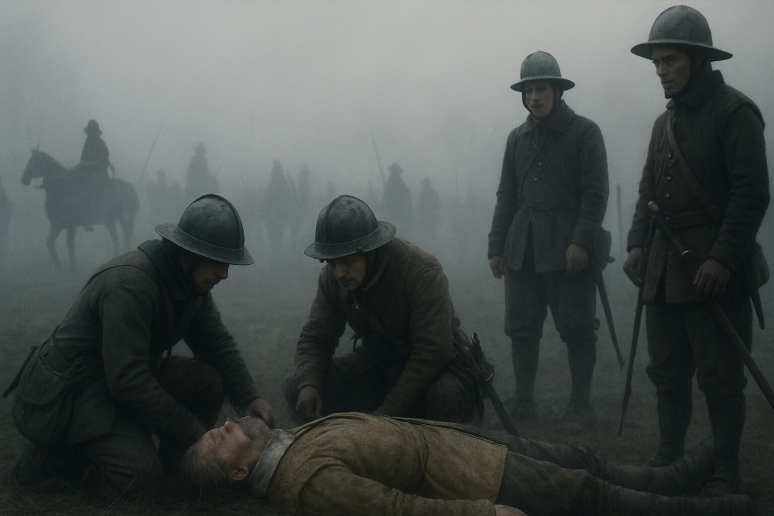 Story-specific: The death of Gustavus Adolphus at Lützen, November 1632 — the king's end that gave the victory at Breitenfeld its retrospective weight, showing his body found on the field in fog