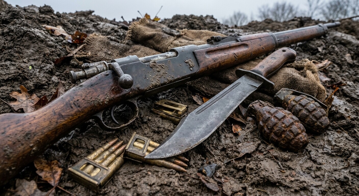 Johnson’s rifle, grenades, and bolo knife became the tools of a close-range fight.