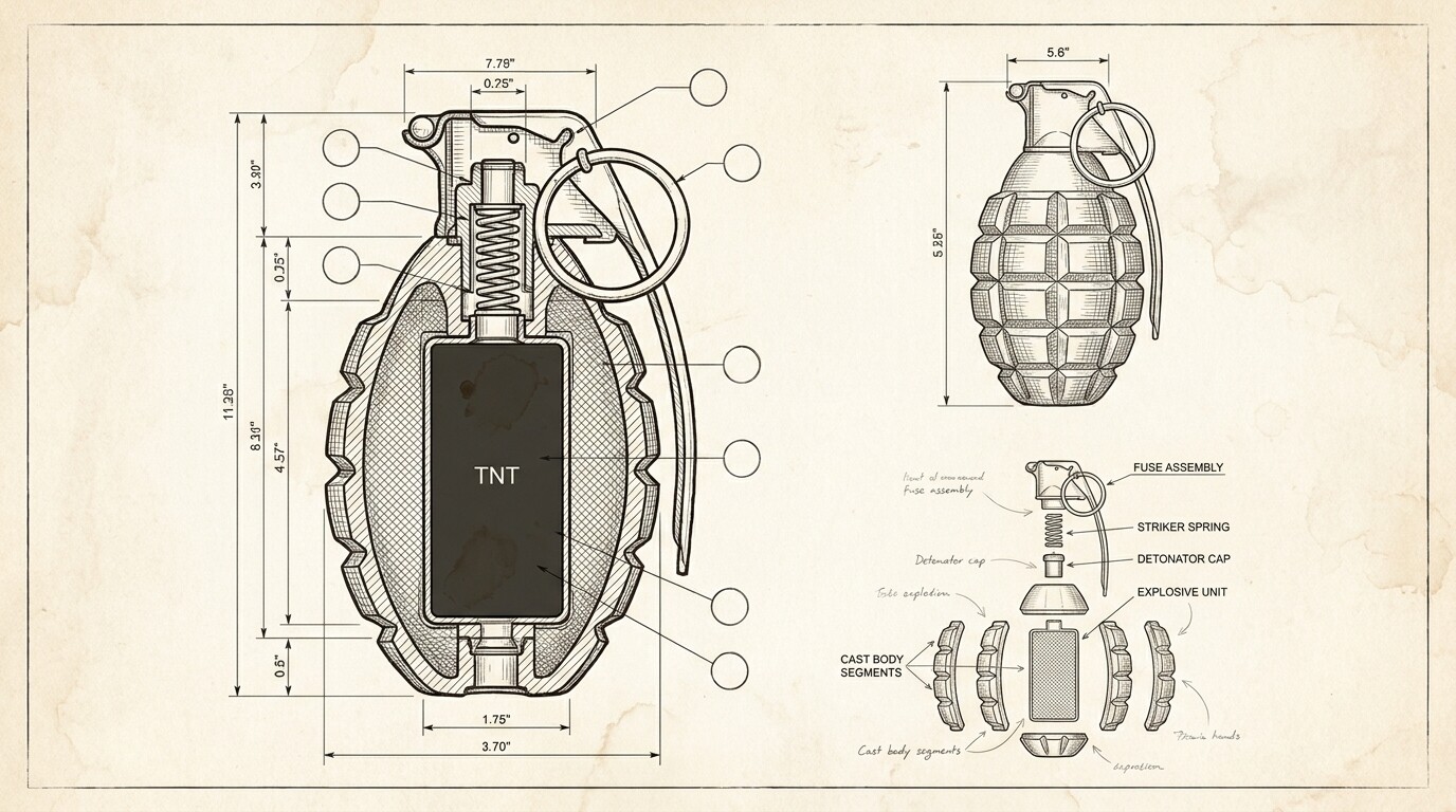 breakdown of the Type 97 Japanese hand grenade that nearly killed Lucas and his squad