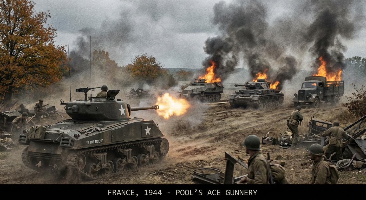 The tank column punches across open ground toward the German border under shell bursts.