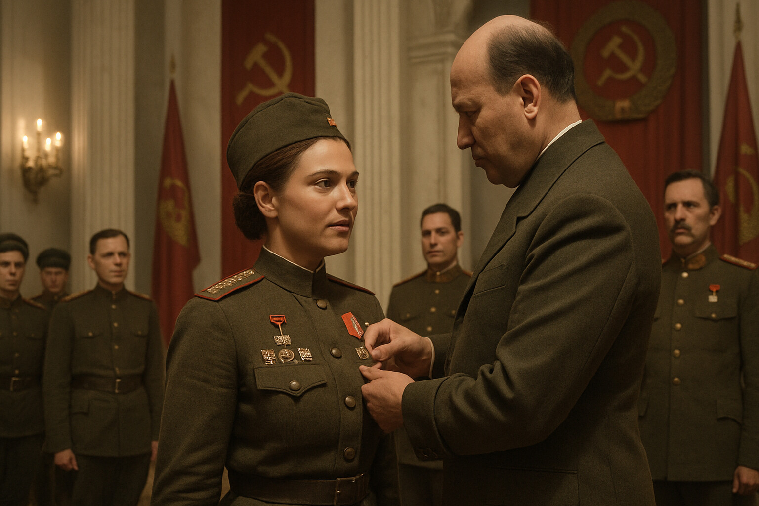 Pavlichenko receiving the Hero of the Soviet Union award in Moscow