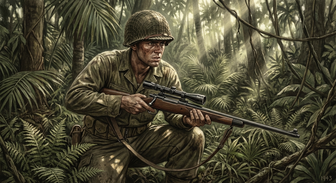 Lt. George with his Winchester Model 70 on Guadalcanal