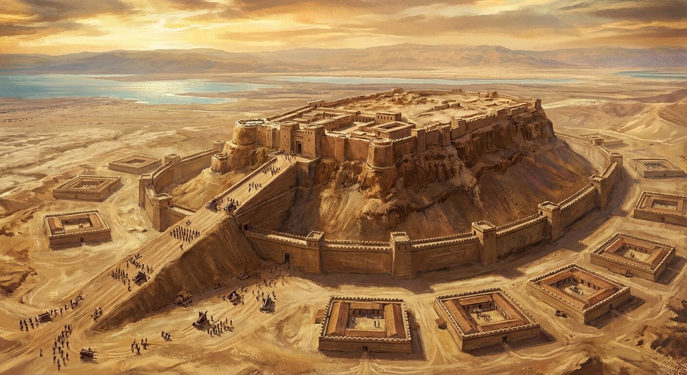 Masada fortress on its desert mesa, cliffs rising above the Dead Sea