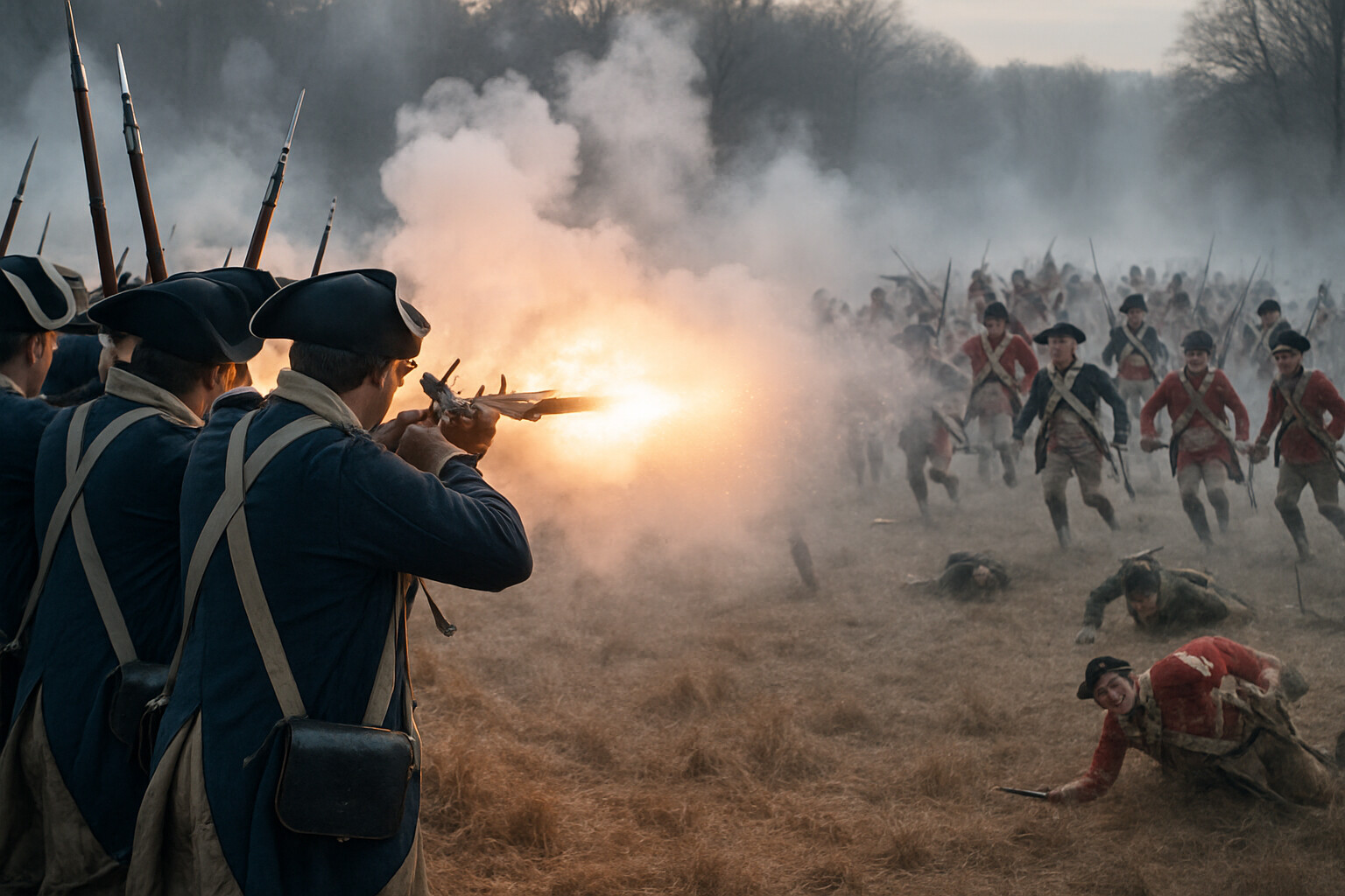 The decisive moment: Lieutenant-Colonel Howard's Continental infantry face about and deliver their point-blank volley into the pursuing, disordered British infantry at close range.
