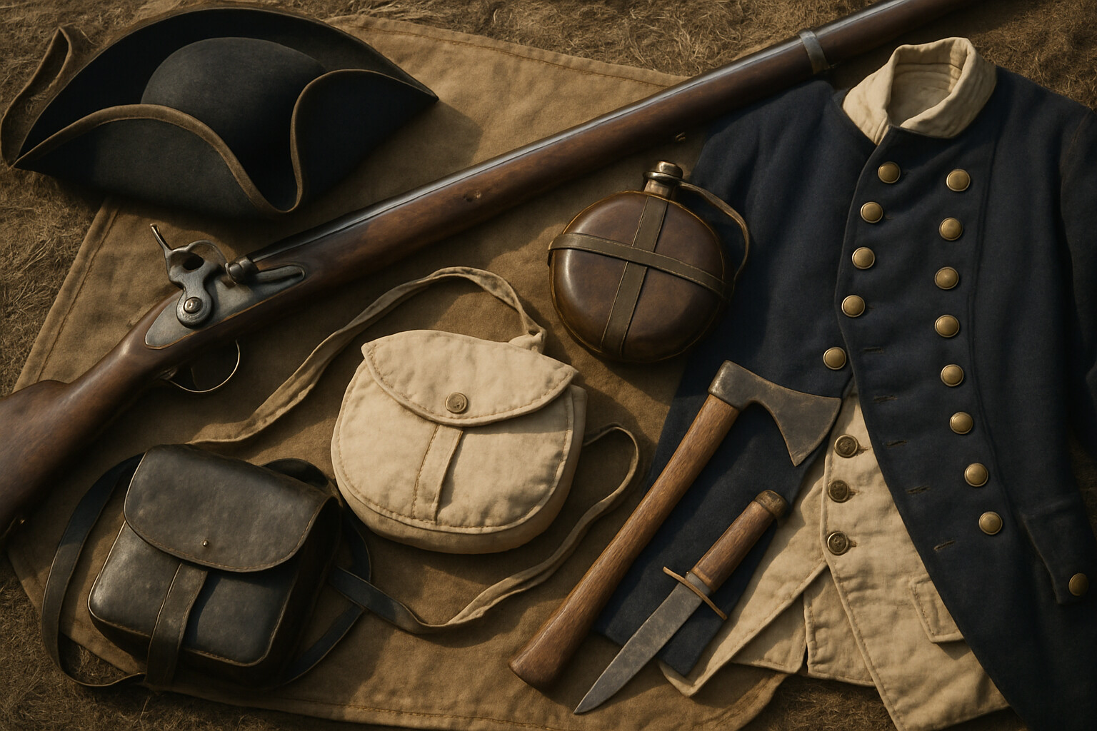 The British surrender: British infantry, exhausted and encircled, laying down muskets and arms on the Cowpens battlefield as American Continental and militia soldiers close in from multiple directions.