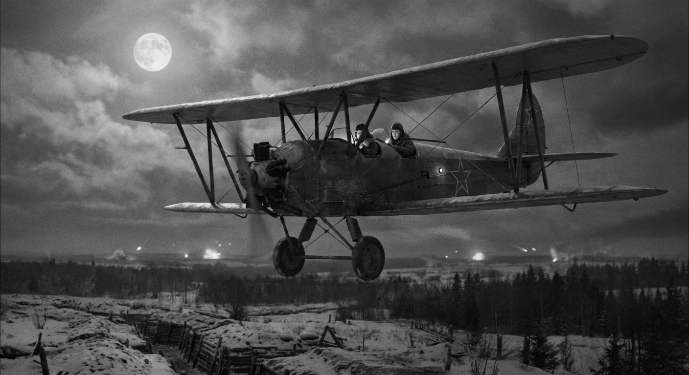 Bombs loaded under Po-2 wings before a night mission