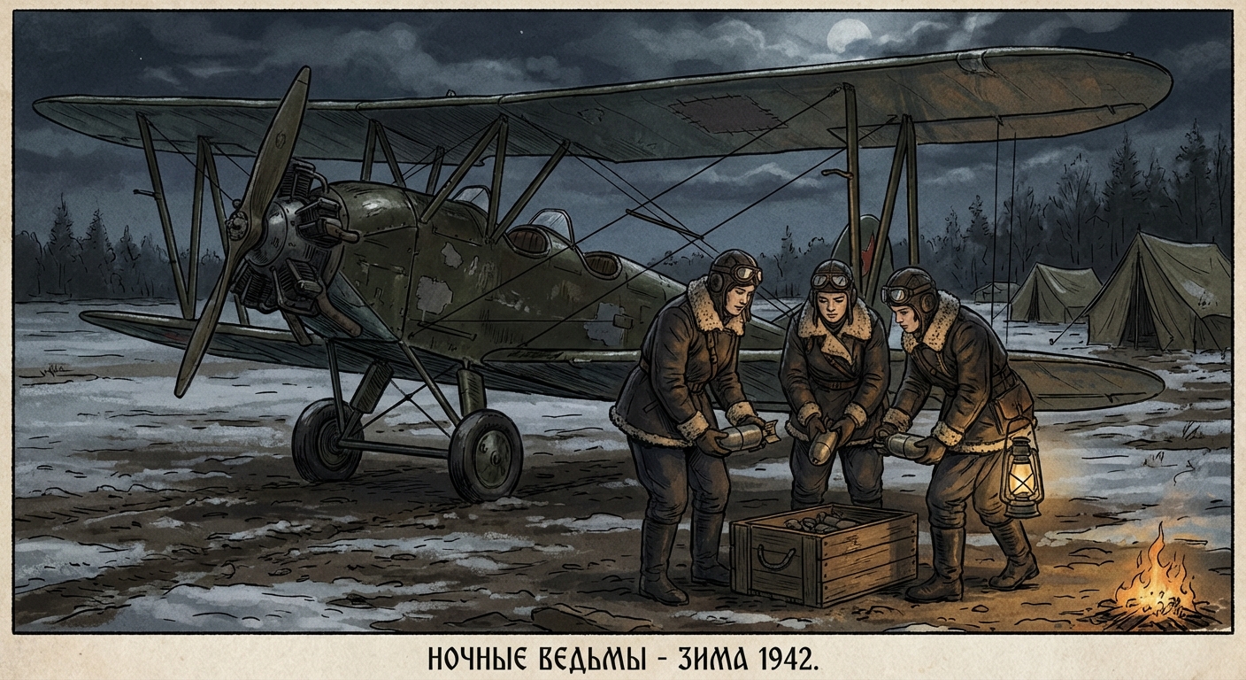 Two Po-2 aircraft glide toward German lines at night