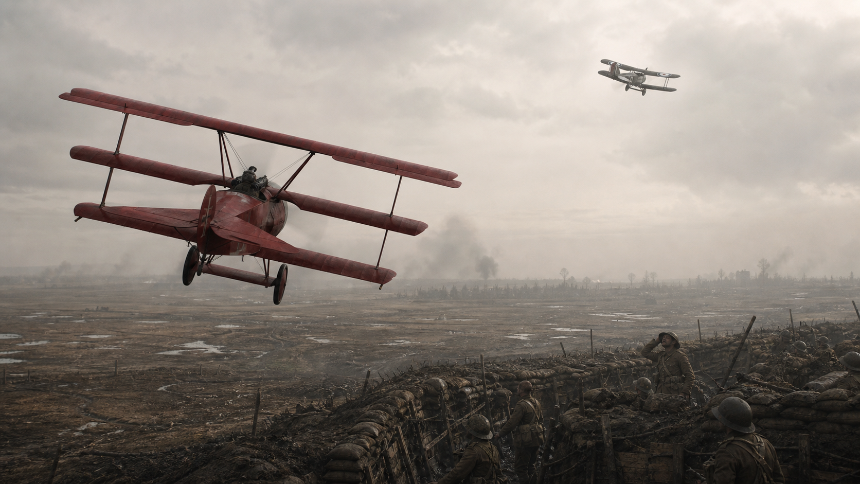 Red Fokker Dr.I final low flight near Amiens
