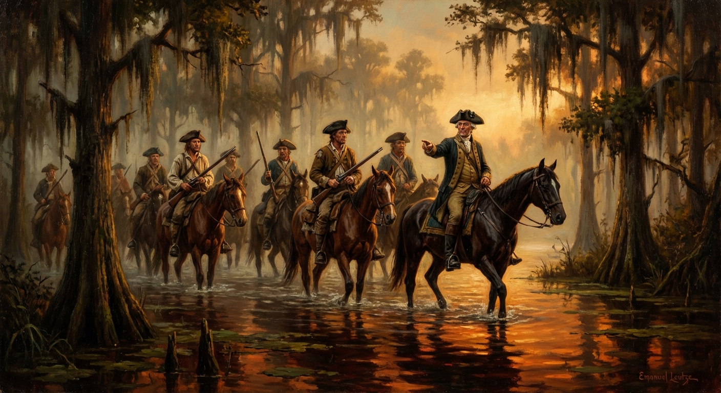 Francis Marion and his men in the South Carolina swamps