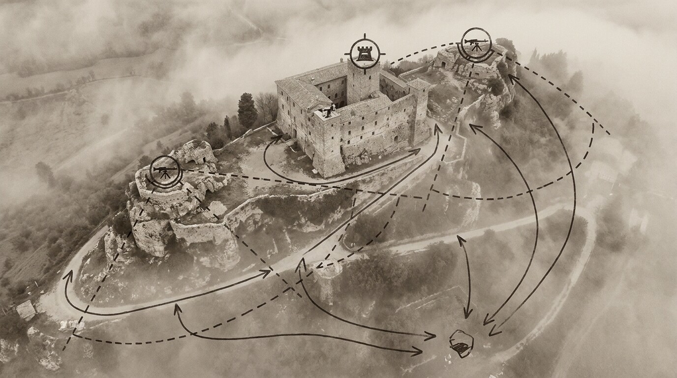 Tactical map showing Castle Aghinolfi and the German defensive positions Baker must eliminate